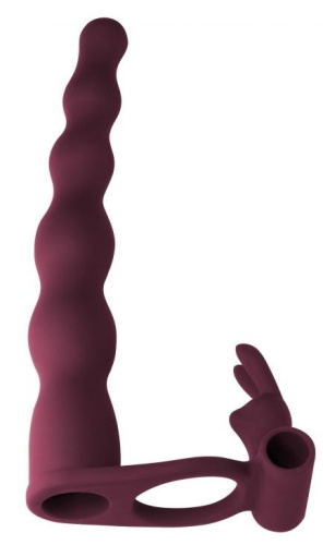 Бордовая вибронасадка для двойного проникновения Naughty Bunny - 17 см. фото 3