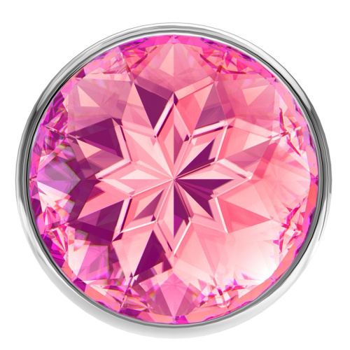 Малая серебристая анальная пробка Diamond Pink Sparkle Small с розовым кристаллом - 7 см. фото 3